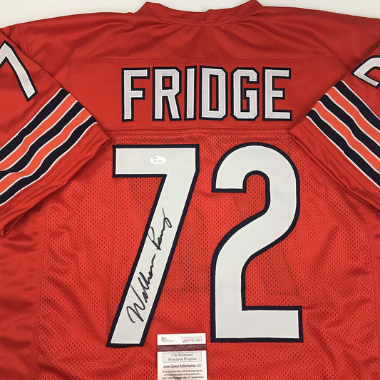 Autographed/Signed William Perry Fridge  The Refrigerator Chicago Orange Football Jersey JSA COA