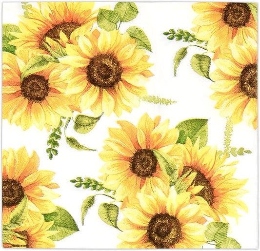 100 Floral Sunflower Cocktail Beverage Napkins Disposable Paper Spring Yellow Sunflowers Dessert Napkin for Spring Flower Wedding Holiday Birthday Party Bridal & Baby Shower Tableware Party Supplies