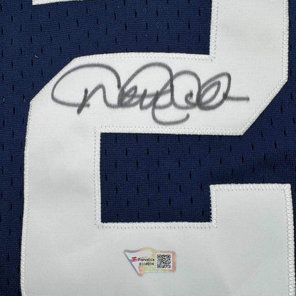 Framed Autographed/Signed Derek Jeter 35x39 New York Yankees Blue Mitchell & Ness Baseball Jersey Fanatics COA