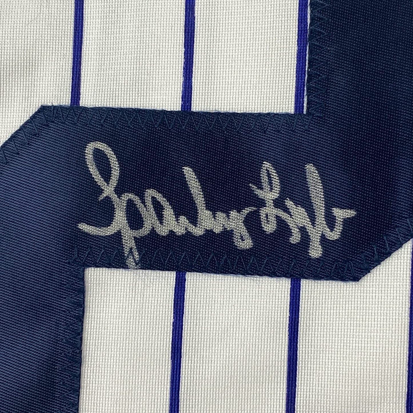 Framed Autographed/Signed Sparky Lyle 35x39 New York Pinstripe Baseball Jersey JSA COA