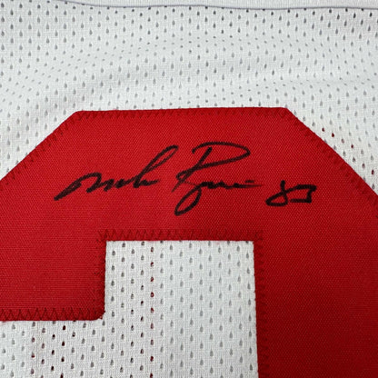 Framed Autographed/Signed Mike Rozier 35x39 Nebraska White College Football Jersey JSA COA
