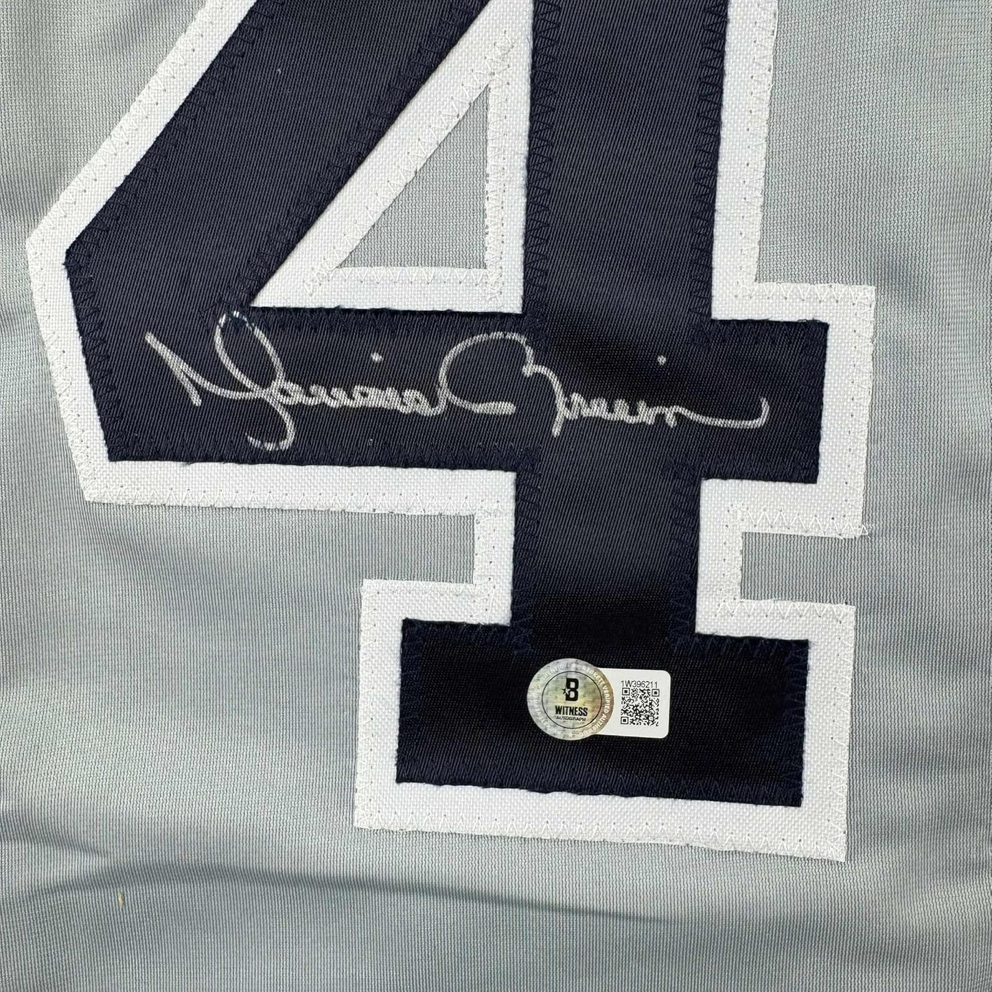 Framed Autographed/Signed Mariano Rivera 35x39 New York Grey Baseball Jersey Beckett BAS COA Holo