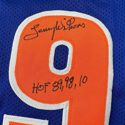 Framed Autographed/Signed Lenny Wilkens 35x39 HOF Cleveland Blue Basketball Jersey Beckett BAS COA