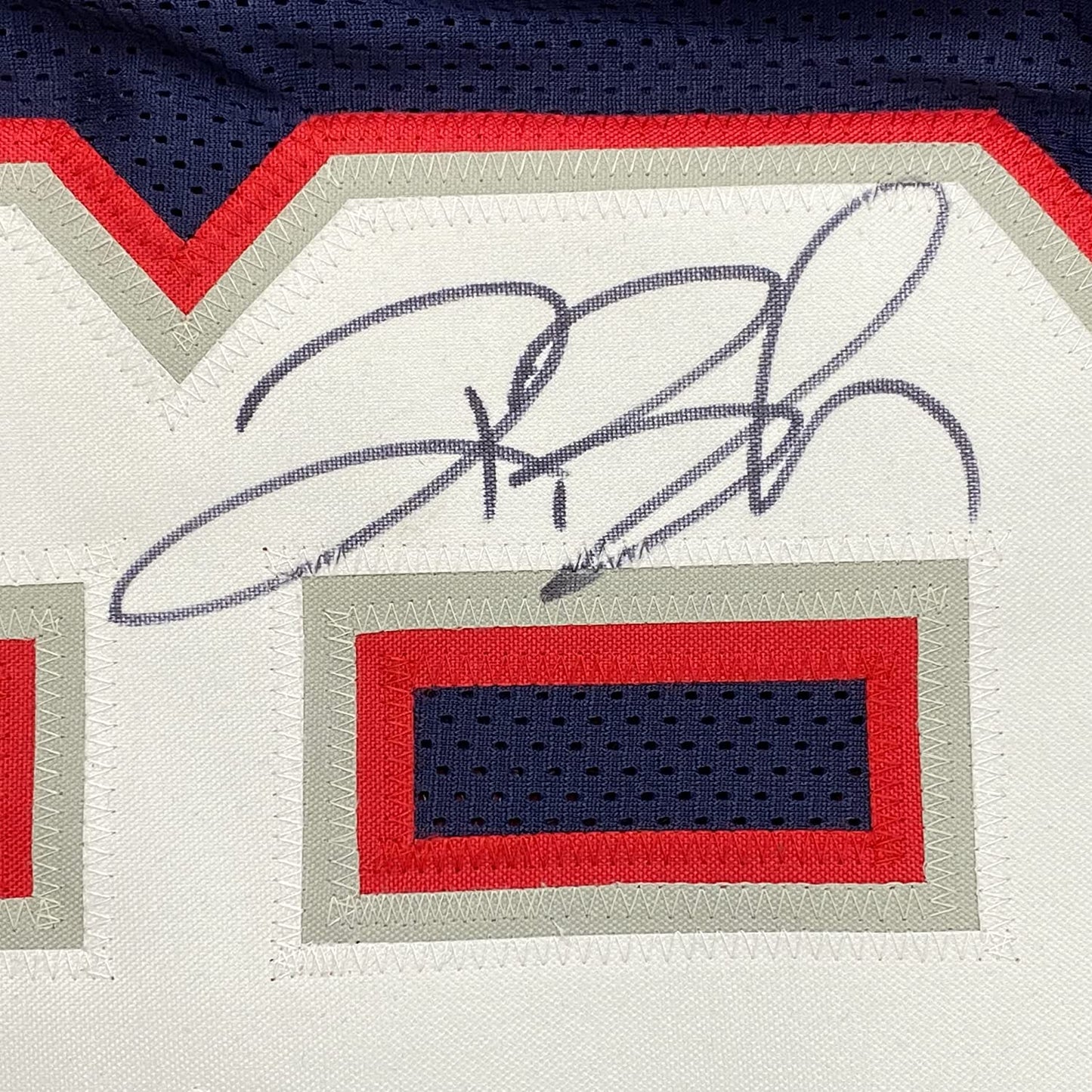 Framed Autographed/Signed Deion Branch 35x39 #83 New England Blue Football Jersey JSA COA