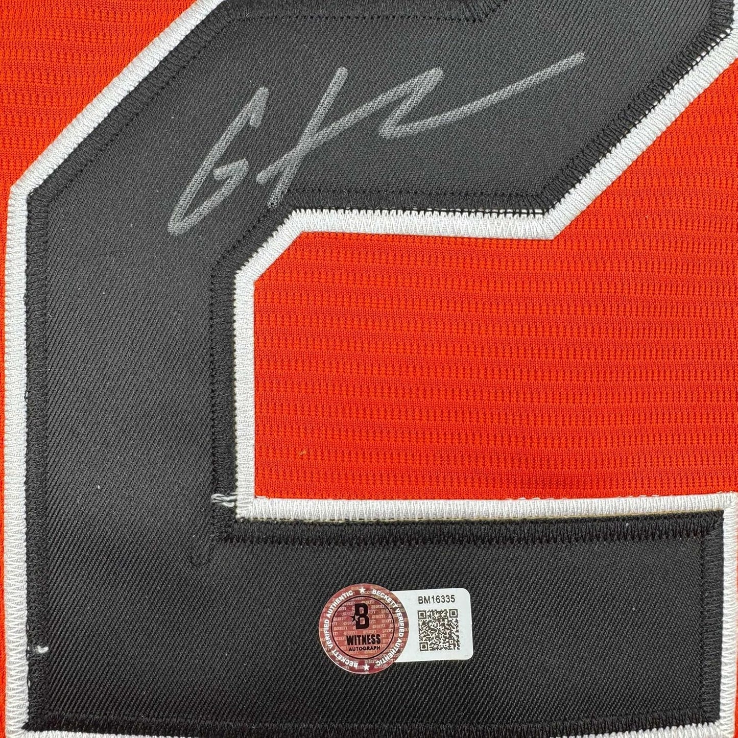 Framed Autographed/Signed Gunnar Henderson 35x39 Baltimore Orange Baseball Jersey Beckett BAS COA