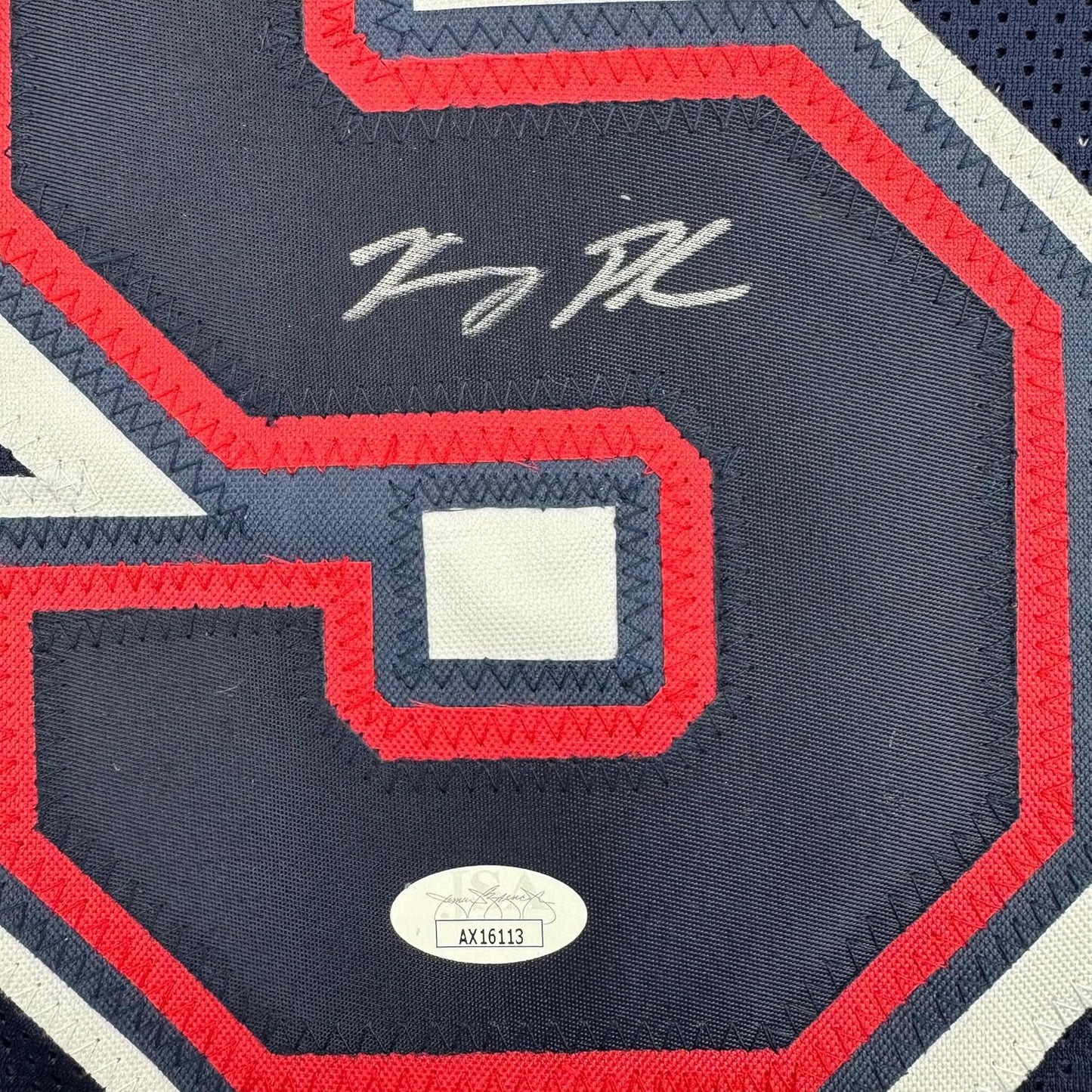 Framed Autographed/Signed Kelsey Plum 35x39 USA Olympics Blue Basketball Jersey JSA COA