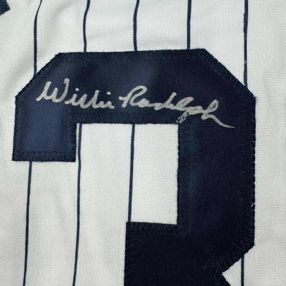 Framed Autographed/Signed Willie Randolph 35x39 New York Pinstripe Baseball Jersey Beckett BAS COA