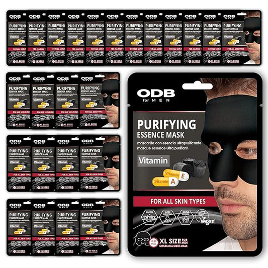 24PK Charcoal Facial Sheet Mask for Bearded Men - Purifying Vitamin Facial Mask Mens Skin Care Sheet Masks for Face Mens Skin Care Kit Bulk Face Masks Skincare