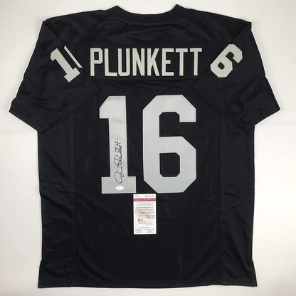 Autographed/Signed Jim Plunkett Oakland Black Football Jersey JSA COA