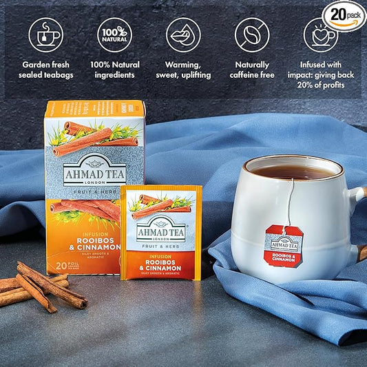 Ahmad Tea Tea Infusion, Rooibos & Cinnamon, 30G, 20 Count