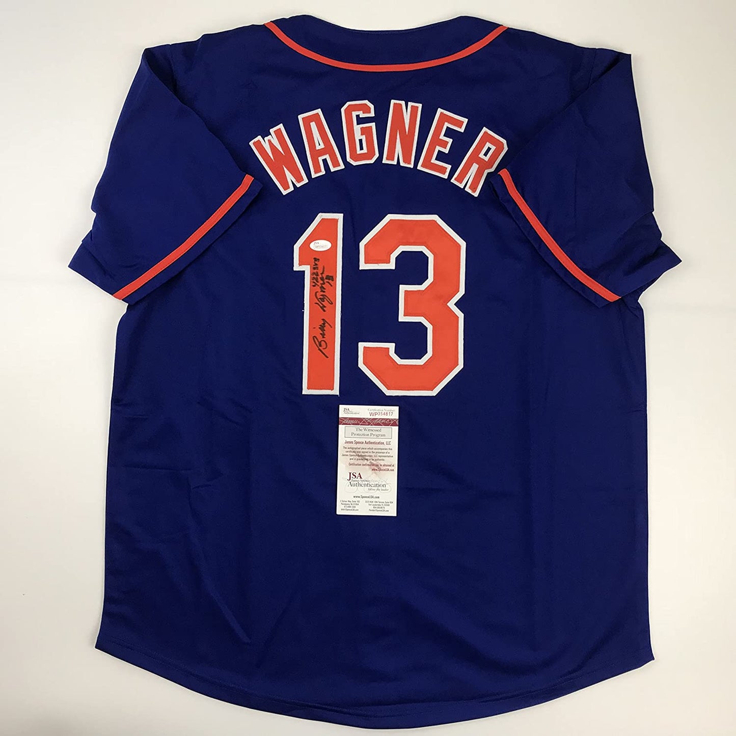 Autographed/Signed Billy Wagner 422 Saves New York Blue Baseball Jersey JSA COA