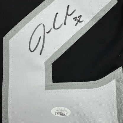 Framed Autographed/Signed Jonathan Quick 35x39 Los Angeles LA Black Hockey Jersey JSA COA