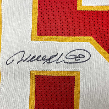 Framed Autographed/Signed Will Shields 35x39 Kansas City Red Football Jersey JSA COA