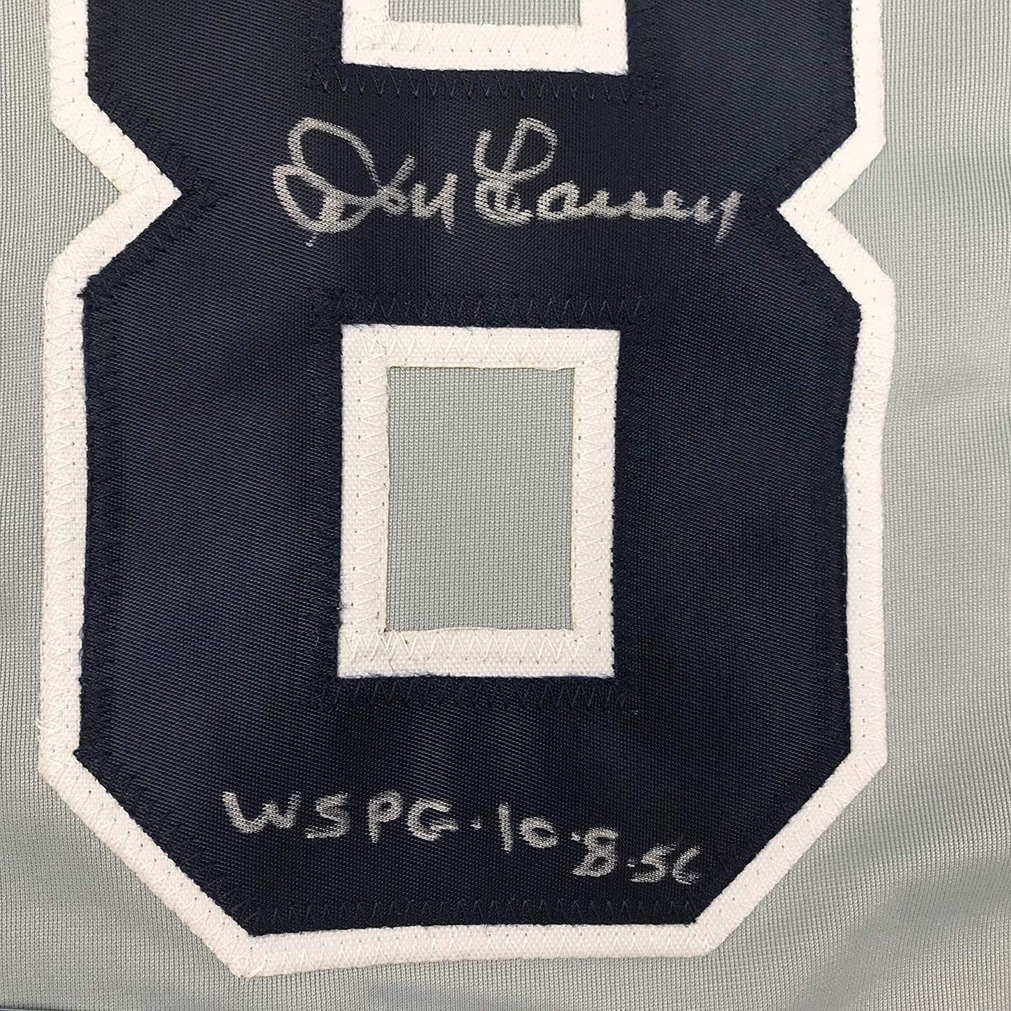 Framed Autographed/Signed Don Larsen Inscribed 35x39 New York Grey Baseball Jersey Beckett BAS COA