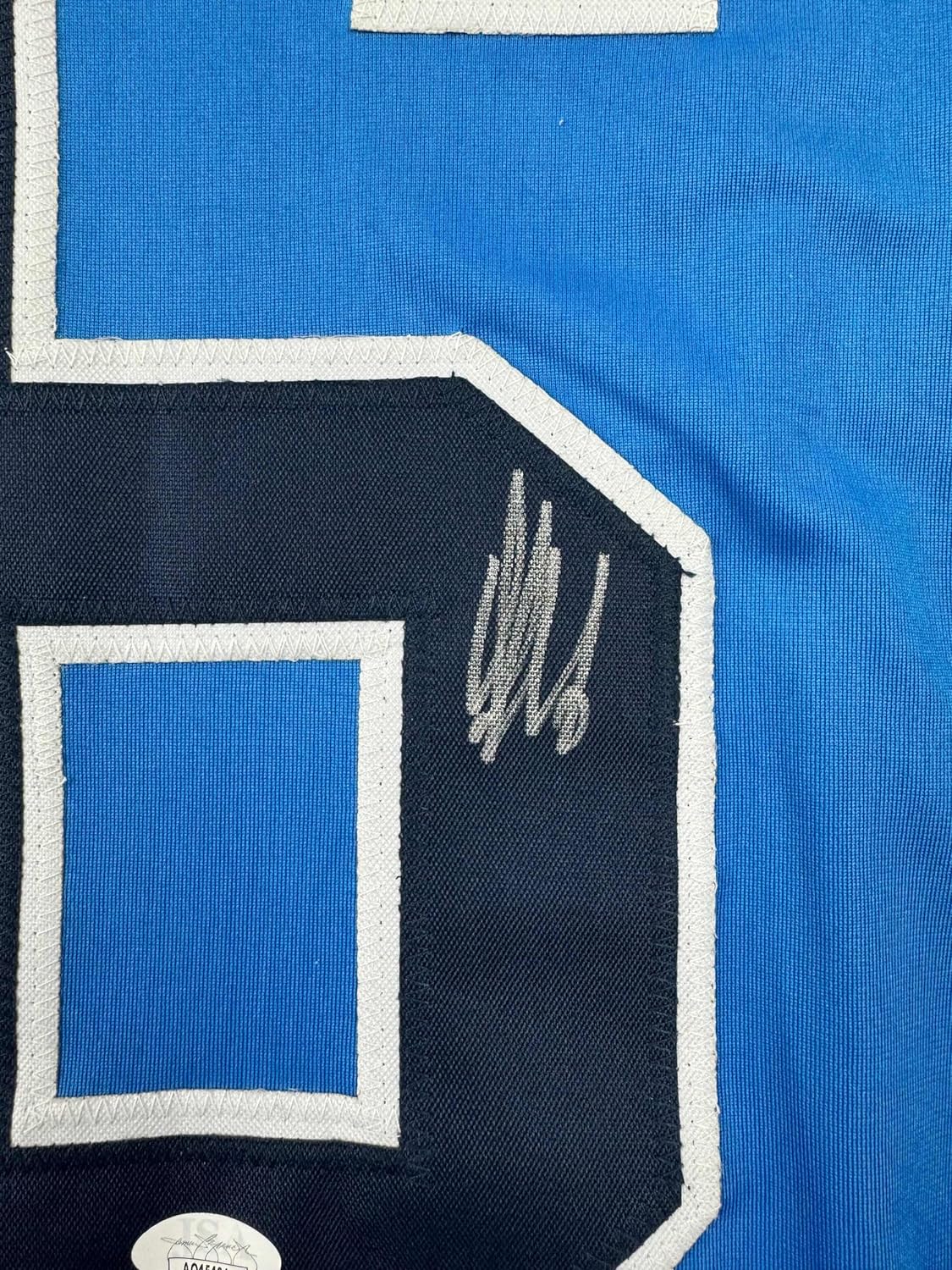 Framed Autographed/Signed Aleksander Barkov 35x39 Florida Blue Reverse Retro Hockey Jersey Beckett BAS COA