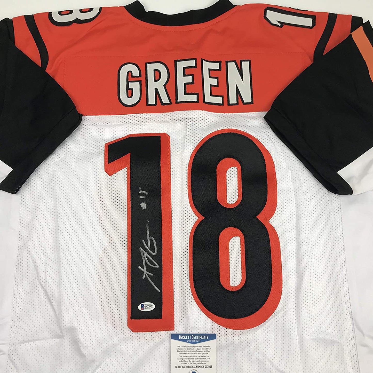 Autographed/Signed AJ A.J. Green Cincinnati White Football Jersey Beckett BAS COA