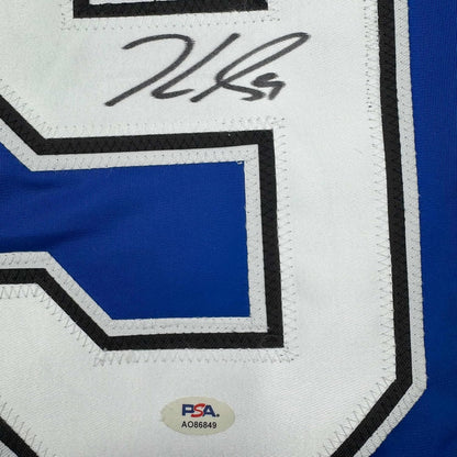 Framed Autographed/Signed Jake Guentzel 35x39 Tampa Bay Blue Hockey Jersey PSA COA