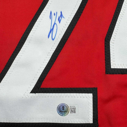 Framed Autographed/Signed Seth Jarvis 35x39 Carolina Red Hockey Jersey Beckett BAS COA