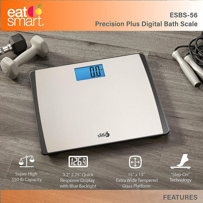 Eat Smart Precision 550 Pound Extra-High Capacity Digital Bathroom Scale with Extra-Wide Platform , Stainless