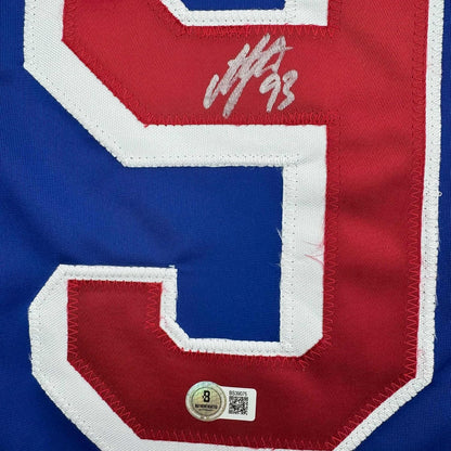 Framed Autographed/Signed Mika Zibanejad 35x39 New York Blue Hockey Jersey Beckett BAS COA