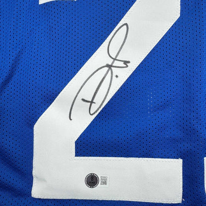 Framed Autographed/Signed Devon Witherspoon 35x39 Seattle Blue Retro Football Jersey Beckett BAS COA