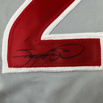 Framed Autographed/Signed Sammy Sosa 35x39 Chicago Grey Baseball Jersey Beckett BAS COA
