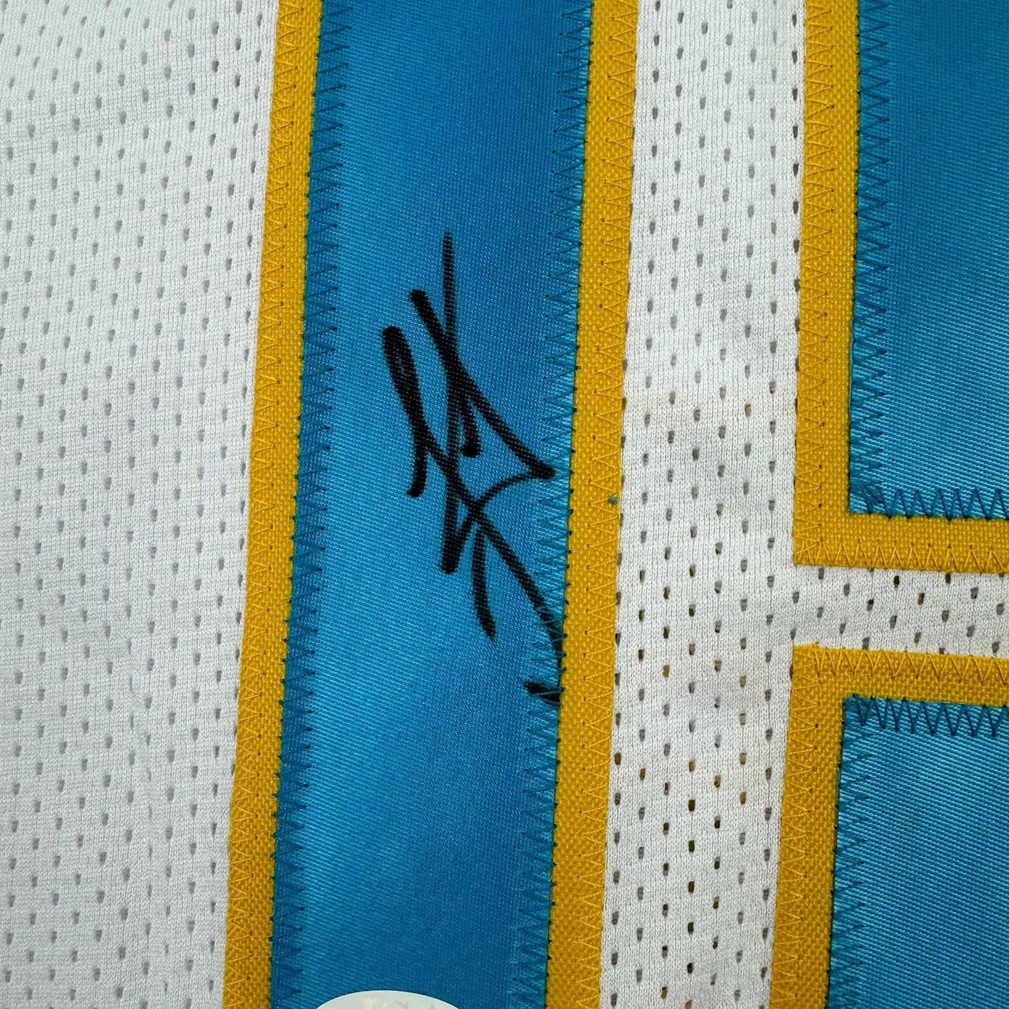 Framed Autographed/Signed Nikola Jokic 35x39 Denver White Retro Throwback Basketball Jersey JSA COA
