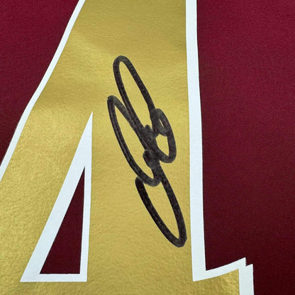 Framed Autographed/Signed Patrick Vieira 35x39 Arsenal Burgundy Soccer Jersey Beckett BAS COA