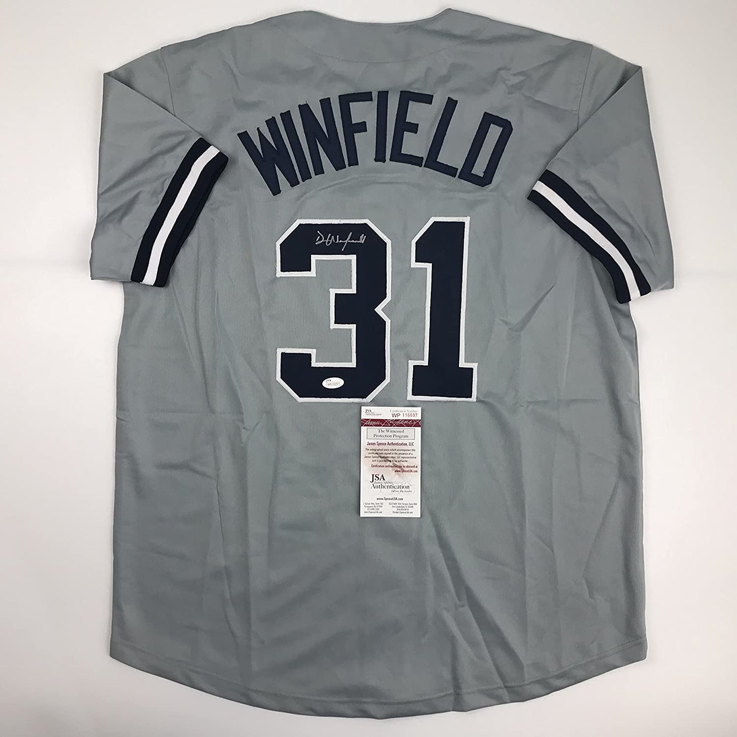 Autographed/Signed Dave Winfield New York Grey Baseball Jersey JSA COA