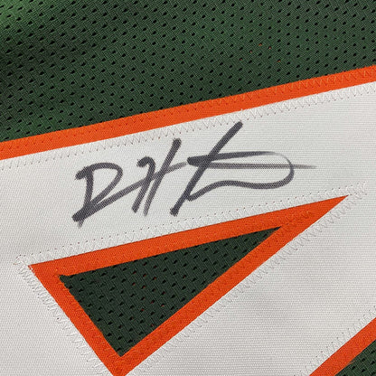Framed Autographed/Signed Devin Hester 35x39 Miami Green College Football Jersey JSA COA