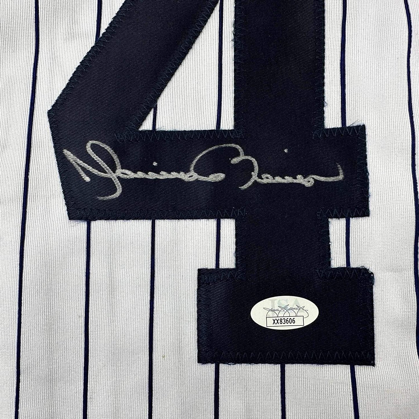 Framed Autographed/Signed Mariano Rivera 35x39 New York Pinstripe Baseball Jersey JSA COA/LOA