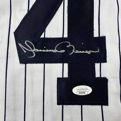 Framed Autographed/Signed Mariano Rivera 35x39 New York Pinstripe Baseball Jersey JSA COA/LOA
