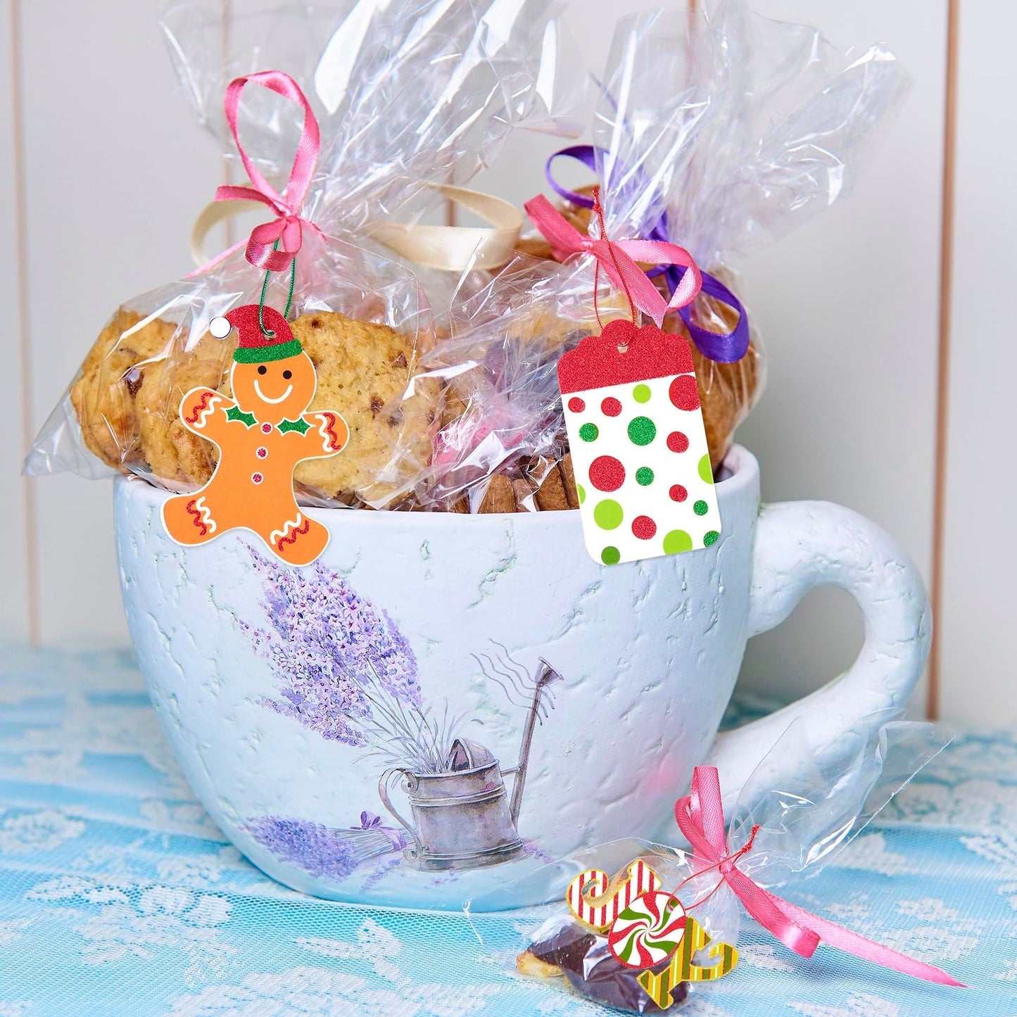 80pcs Large Gift Tags for Christmas w/ Tie Strings, 20 Designs, Glittery