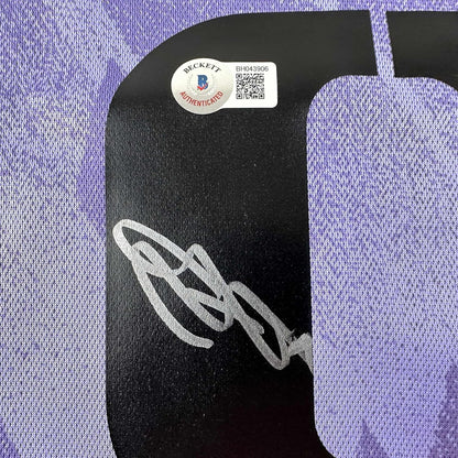 Framed Autographed/Signed Karim Benzema 35x39 Real Madrid 2022-23 Purple Soccer Jersey Beckett BAS COA