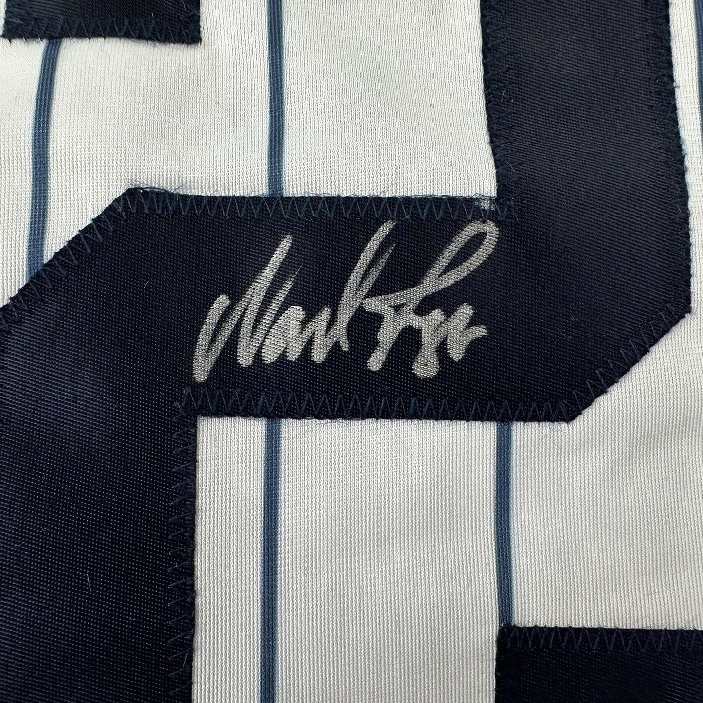 Framed Autographed/Signed Wade Boggs 35x39 New York Pinstripe Baseball Jersey Beckett BAS COA