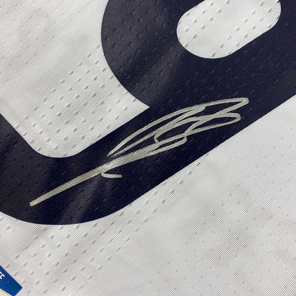 Framed Autographed/Signed Karim Benzema 35x39 Real Madrid 2016-17 White Soccer Jersey Beckett BAS COA