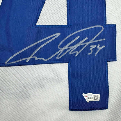 Framed Autographed/Signed Auston Matthews 35x39 Toronto Maple Leafs White Hockey Jersey Fanatics COA