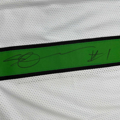 Framed Autographed/Signed Ahmad Sauce Gardner 35x39 New York White Football Jersey Beckett BAS COA