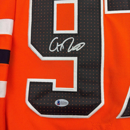 Framed Autographed/Signed Connor McDavid 35x39 Edmonton Orange Hockey Jersey Beckett BAS COA