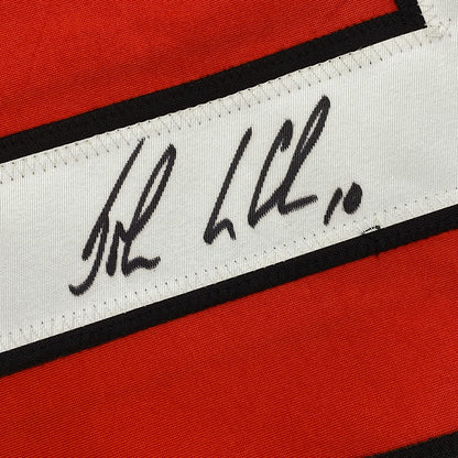 Framed Autographed/Signed John LeClair 35x39 Philadelphia Orange Hockey Jersey Leaf Authentics COA