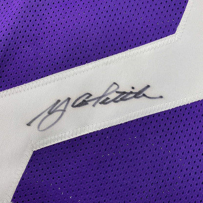 Framed Autographed/Signed YA Y.A. Tittle 35x39 LSU Purple College Football Jersey JSA COA