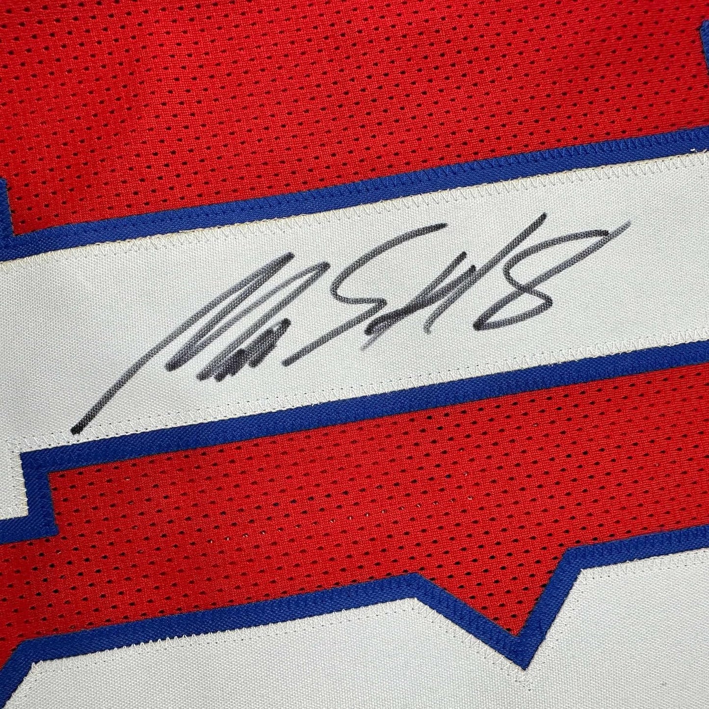 Framed Autographed/Signed Matthew Slater 35x39 New England Red Football Jersey Beckett BAS COA