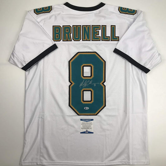 Autographed/Signed Mark Brunell Jacksonville White Football Jersey Beckett BAS COA
