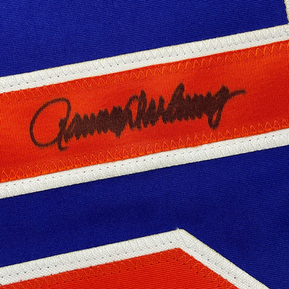 Framed Autographed/Signed Ron Darling 35x39 New York Blue Baseball Jersey JSA COA
