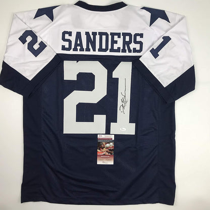 Autographed/Signed Deion Sanders Dallas Thanksgiving Day Football Jersey JSA COA