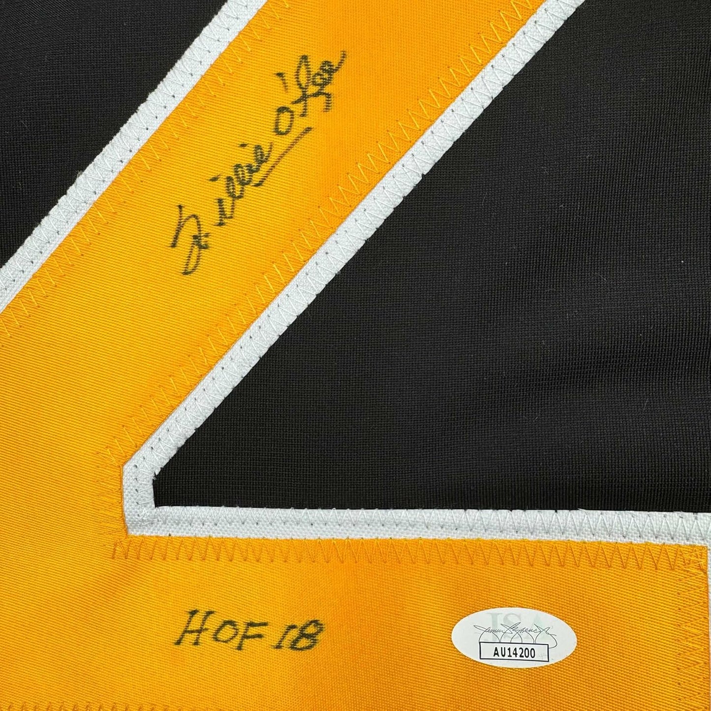 Framed Autographed/Signed Willie O'Ree "HOF 2018" 35x39 Boston Black Hockey Jersey JSA COA