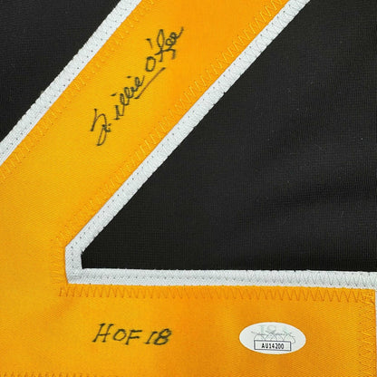 Framed Autographed/Signed Willie O'Ree "HOF 2018" 35x39 Boston Black Hockey Jersey JSA COA