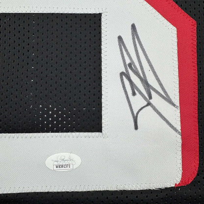 Framed Autographed/Signed Jessie Bates III 35x39 Atlanta Black Football Jersey JSA COA