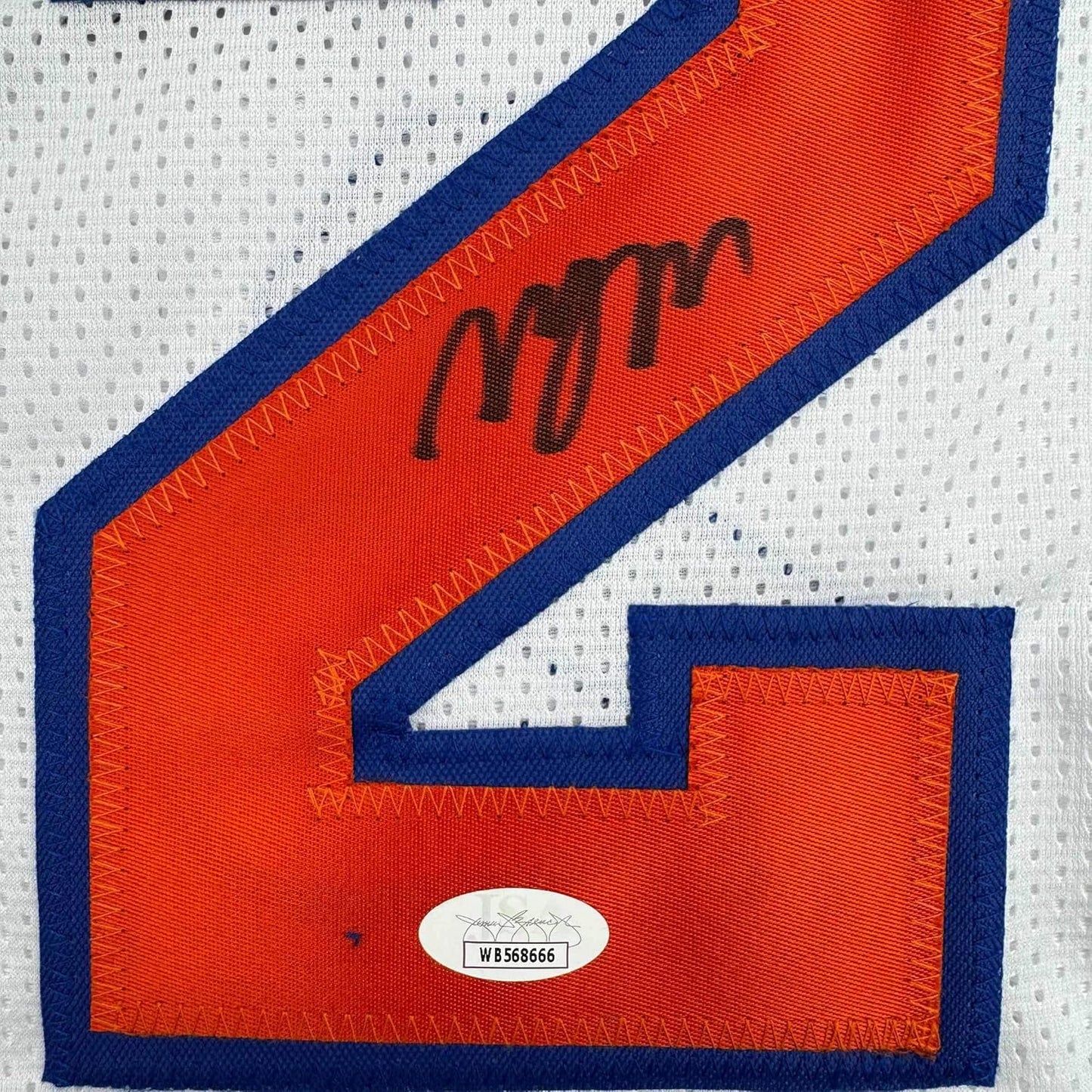 Framed Autographed/Signed Miles Deuce McBride 35x39 New York White Basketball Jersey JSA COA
