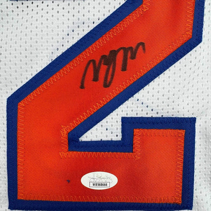 Framed Autographed/Signed Miles Deuce McBride 35x39 New York White Basketball Jersey JSA COA